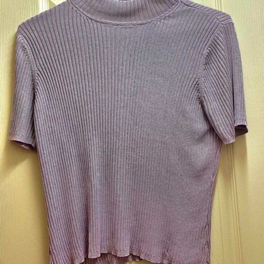 VTG 90s Purple Ribbed Tee High Neck Turtleneck Shirt Size: Large